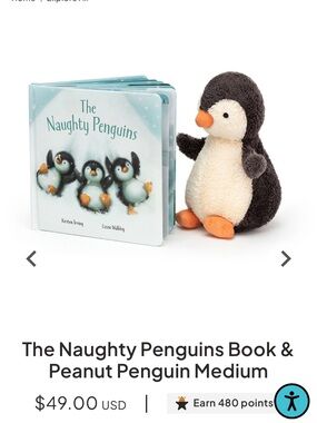 Jellycat The Naughty Penguins Book & Plush Penguin (small)